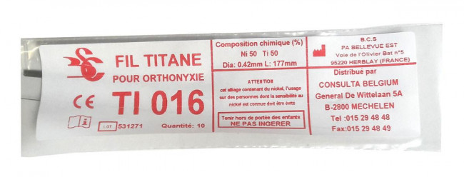 Titanium draad maat 016 per 5 stuks