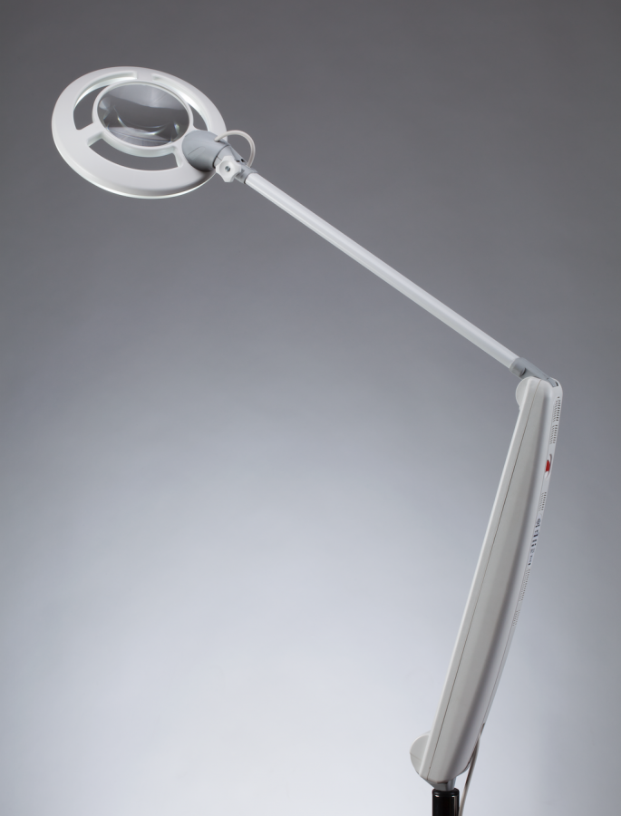 Lampe loupe LED MED blanche avec pince de table