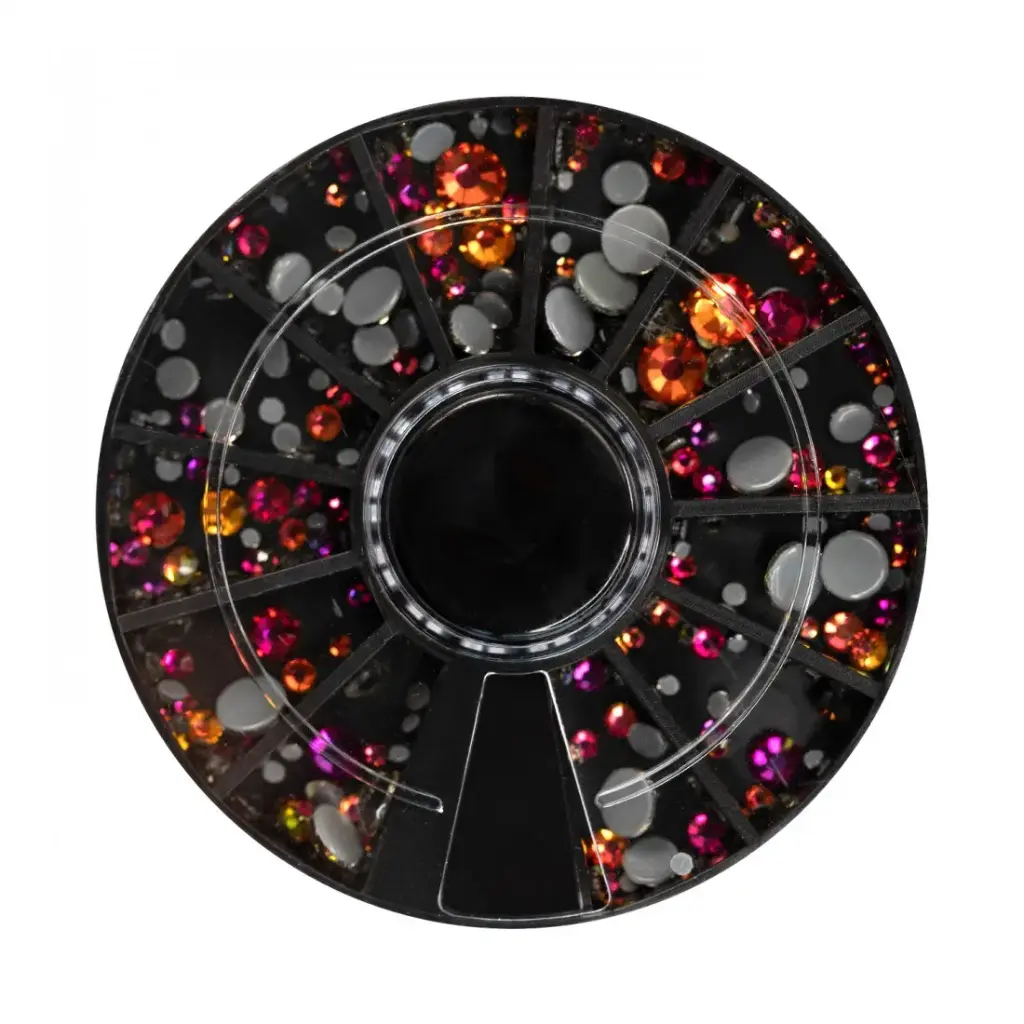 Abstract Mix Rhinestone Wheel Chameleon Red Mix